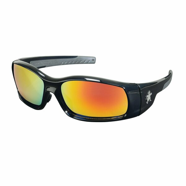 Mcr Safety Glasses, Swagger SR1 Black Frame, Fire Mirror, 12PK SR11R